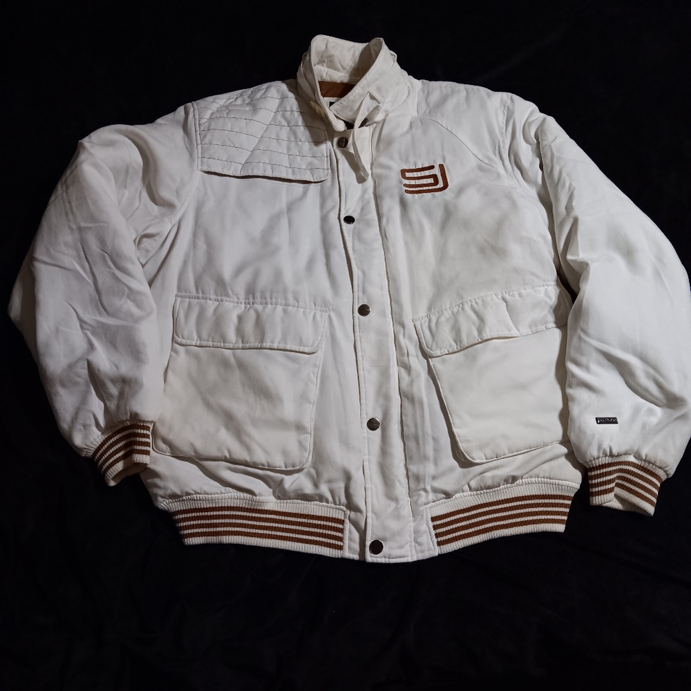 Vintage Sean John Cream Brown Varsity Bomber Jacket